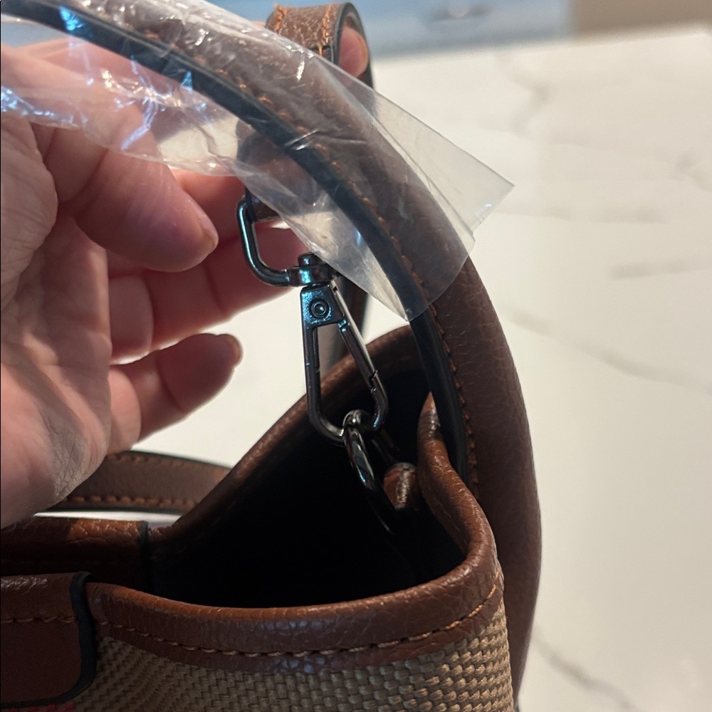Bucket Bag Stylish Checkered Crossbody Bag with Brown Accents - Picture 11 of 16